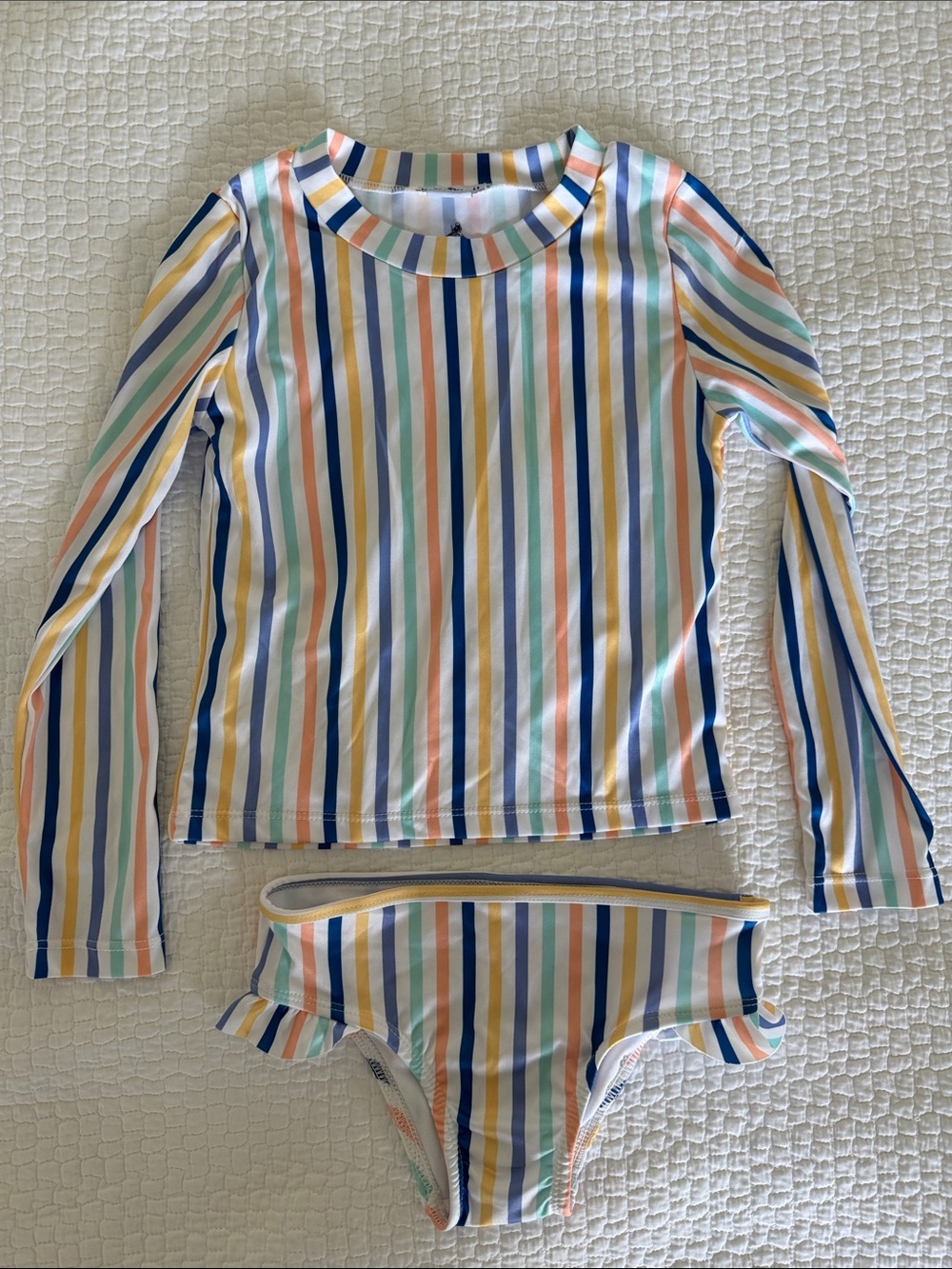 Blue Quail Girls Long Sleeve Stripe Rash Guard Swim Set - Multicolor